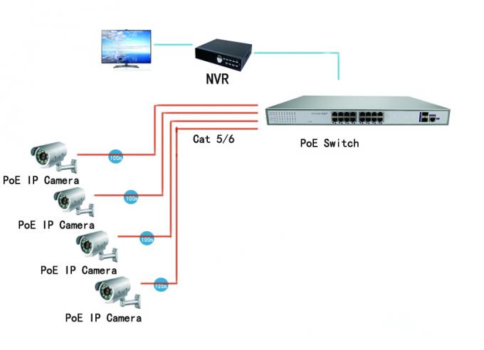 16 Havens250w PoE Ethernet Schakelaar, IP de Macht van het Cameragebruik over Ethernet-Schakelaar